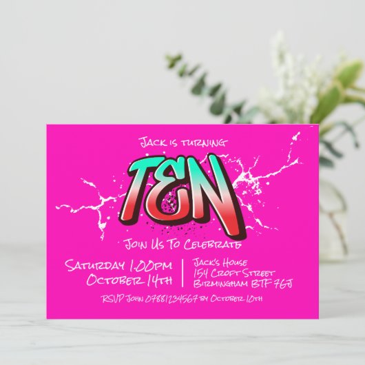Bright Graffiti 10 Einladung (Stehend Vorderseite)