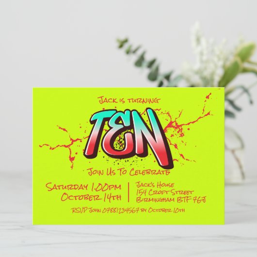 Bright Graffiti 10 Einladung (Stehend Vorderseite)