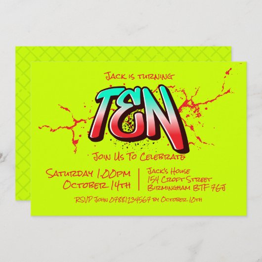 Bright Graffiti 10 Einladung (Vorne/Hinten)