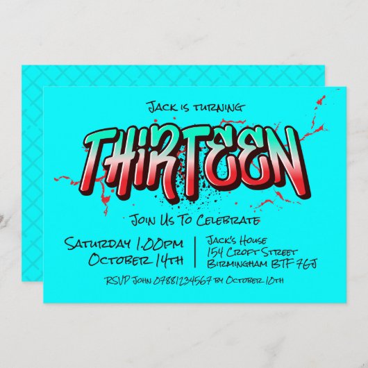 Bright Graffiti Dreizehn Einladung (Vorne/Hinten)