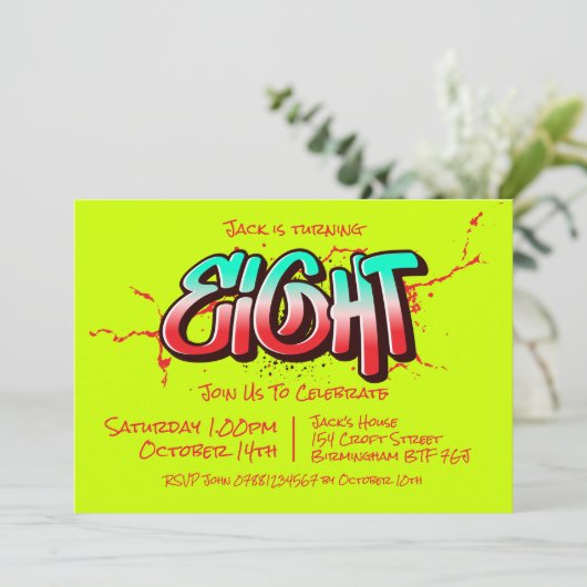 Bright Graffiti Eight Einladung (Stehend Vorderseite)