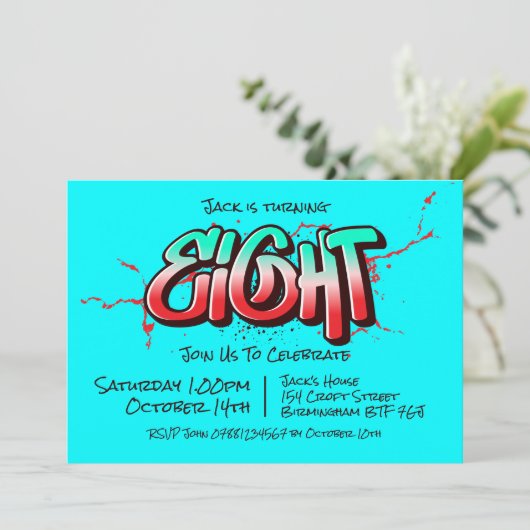 Bright Graffiti Eight Einladung (Stehend Vorderseite)