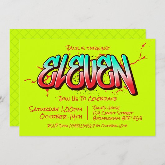 Bright Graffiti Eleven Einladung (Vorne/Hinten)