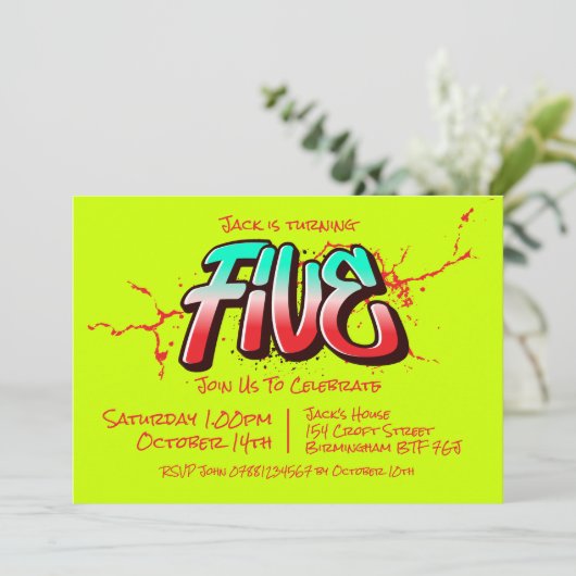 Bright Graffiti Five Einladung (Stehend Vorderseite)