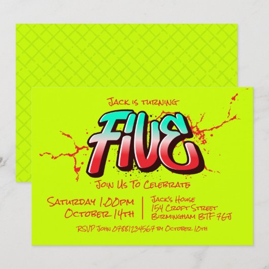Bright Graffiti Five Einladung (Vorne/Hinten)