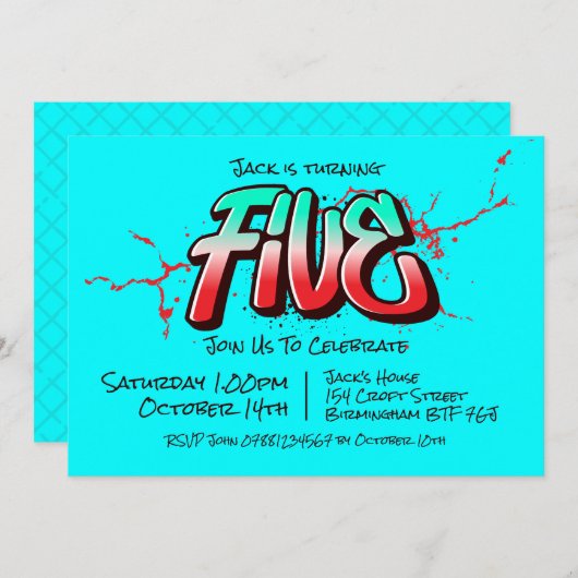 Bright Graffiti Five Einladung (Vorne/Hinten)