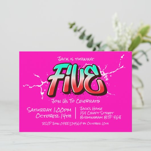 Bright Graffiti Five Einladung (Stehend Vorderseite)