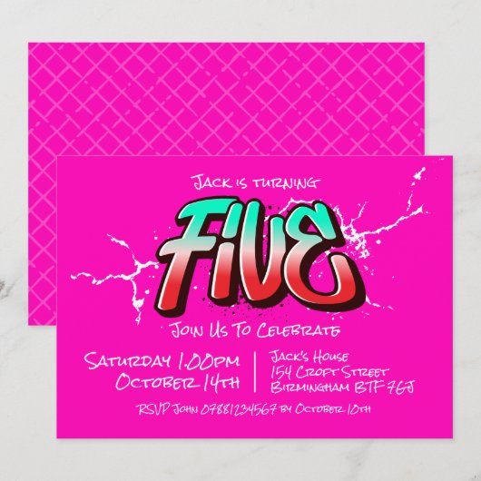 Bright Graffiti Five Einladung (Vorne/Hinten)