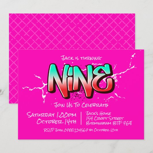 Bright Graffiti Nine Einladung (Vorne/Hinten)