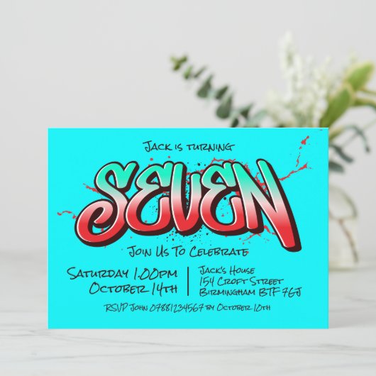 Bright Graffiti Seven Einladung (Stehend Vorderseite)