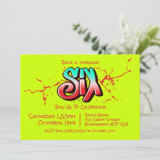 Bright Graffiti Six Einladung (Stehend Vorderseite)