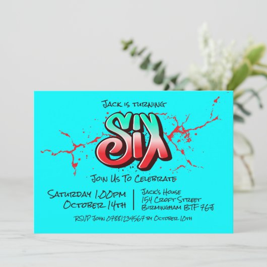 Bright Graffiti Six Einladung (Stehend Vorderseite)