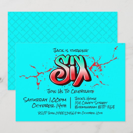 Bright Graffiti Six Einladung (Vorne/Hinten)