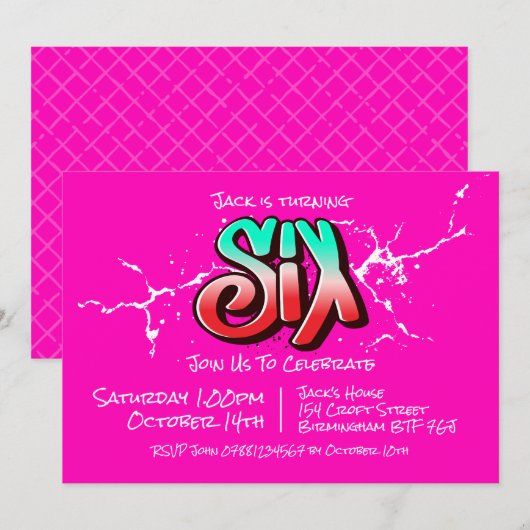 Bright Graffiti Six Einladung (Vorne/Hinten)