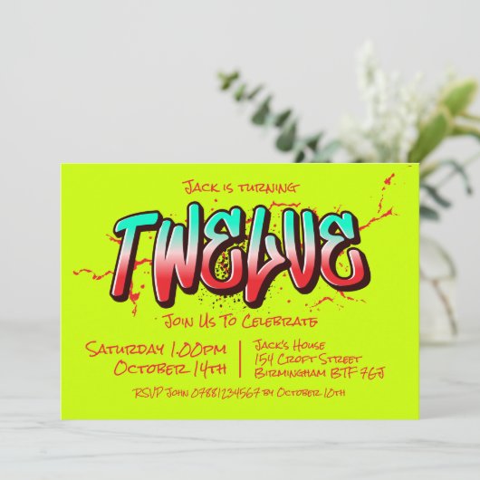 Bright Graffiti Zwölf Einladung (Stehend Vorderseite)