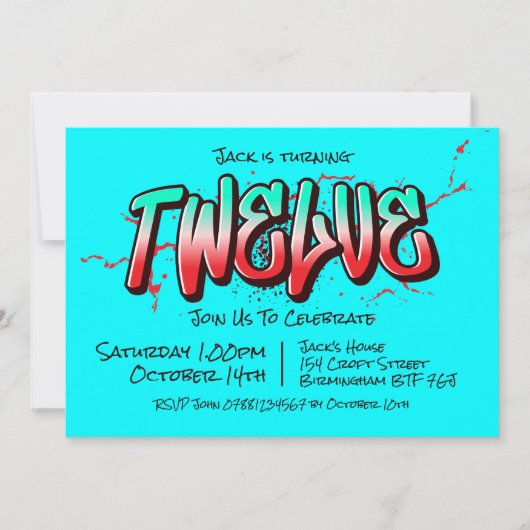 Bright Graffiti Zwölf Einladung (Vorderseite)