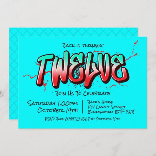 Bright Graffiti Zwölf Einladung (Vorne/Hinten)