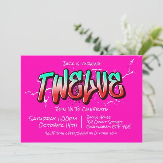 Bright Graffiti Zwölf Einladung (Stehend Vorderseite)