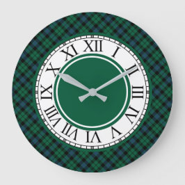 Bright Green and Blue MacKay Clan Tartan Große Wanduhr