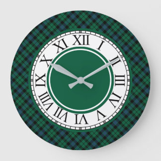 Bright Green and Blue MacKay Clan Tartan Große Wanduhr