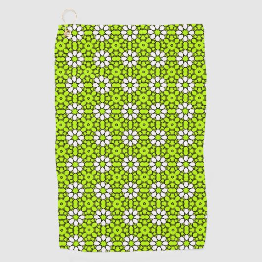 Bright green and white floral patterned golfhandtuch (Vorderseite)
