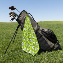 Bright green and white floral patterned golfhandtuch