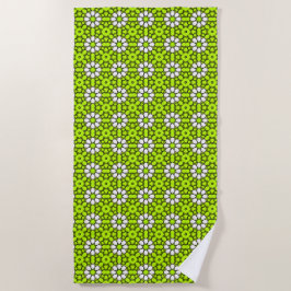Bright green and white floral patterned strandtuch
