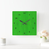 Bright Green Bamboo Holz Grain Look Quadratische Wanduhr (Zuhause)