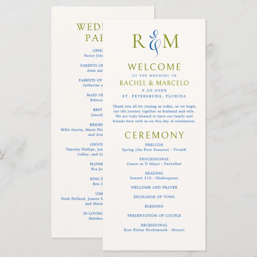 Bright Green Blue Simple Monogram Programm (Vorne/Hinten)