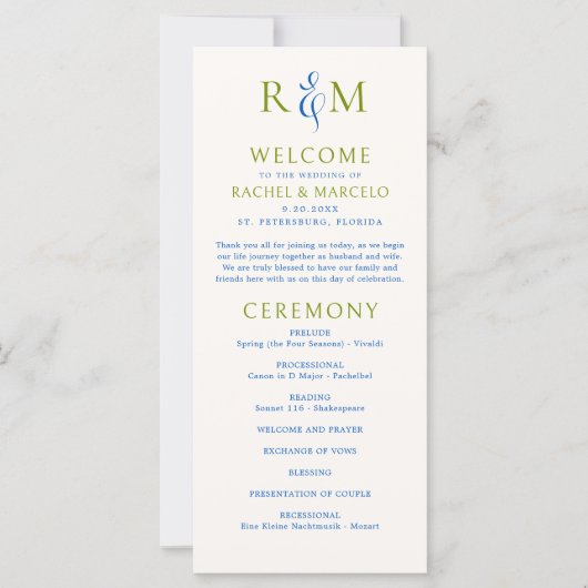 Bright Green Blue Simple Monogram Programm (Vorderseite)