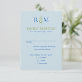 Bright Green Blue Simple Monogram Wedding RSVP Karte (Stehend Vorderseite)