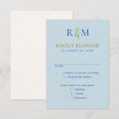Bright Green Blue Simple Monogram Wedding RSVP Karte (Vorne/Hinten)