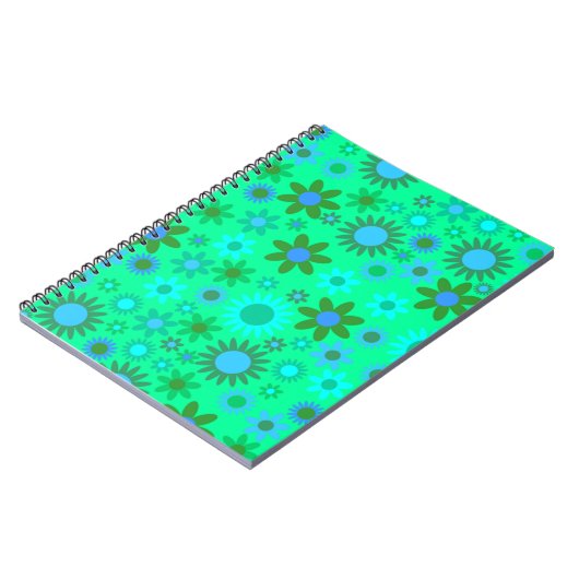 Bright Green Flower Power Pattern Notizblock (Linke Seite)
