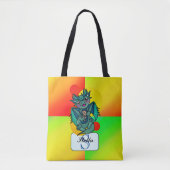 Bright Green Friendly Dragon Monogram Tasche (Vorderseite)