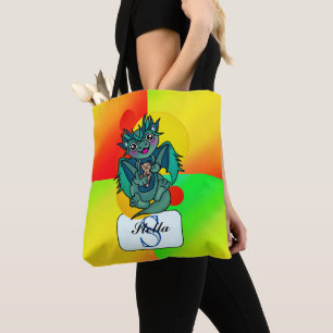 Bright Green Friendly Dragon Monogram Tasche