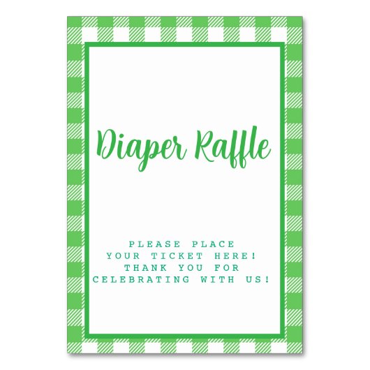 Bright Green Gingham Diaper Raffle Tischnummer (Rückseite)