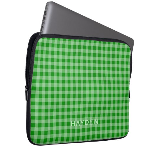 Bright Green Gingham Pattern Personalisiert Laptopschutzhülle (Vorne Rechts)