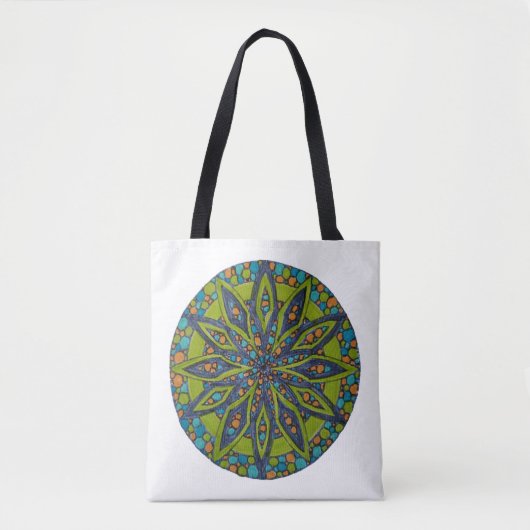 Bright Green/Navy Starburst Mandala Tote Bag Tasche (Vorderseite)