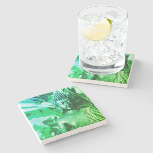 Bright Green Ombre Buddha Meditation Zen Steinuntersetzer (Seitenansicht)