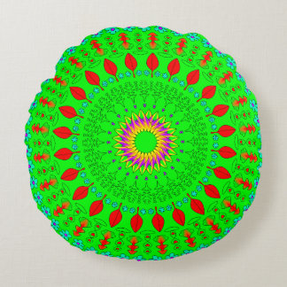 Bright Green Round Bohemian Throw Pillow Rundes Kissen