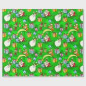Bright Green Santa & Elves Christmas Geschenkpapier (Flach)