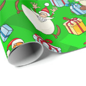 Bright Green Santa & Elves Christmas Geschenkpapier (Rolleneckpunkt)