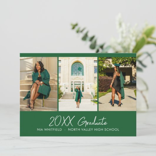 Bright Green Simple Foto Collage Graduation Party Einladung (Stehend Vorderseite)