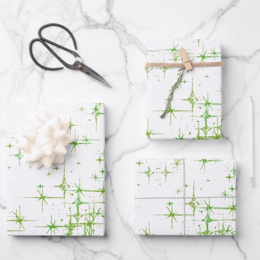 Bright Green Star Twinkle Geschenkpapier Set (Vorderseite)