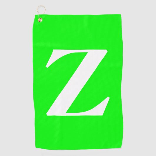 Bright Green White Monogram Golfhandtuch (Vorderseite)