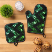 Bright Green Zig Zag Muster Ofenhandschuh & Topflappen-Set (Oben Unten)