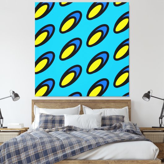 Bright Groovy Sky Blue Yellow Black Tiled Pattern Leinwanddruck (Insitu (Schlafzimmer))