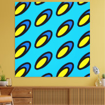 Bright Groovy Sky Blue Yellow Black Tiled Pattern