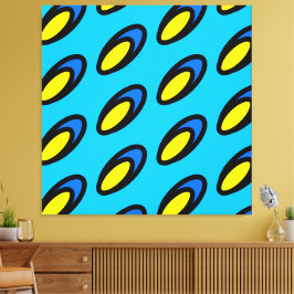 Bright Groovy Sky Blue Yellow Black Tiled Pattern Leinwanddruck