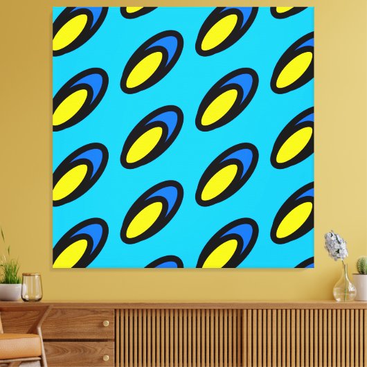 Bright Groovy Sky Blue Yellow Black Tiled Pattern Leinwanddruck (Insitu (Wohnzimmer))